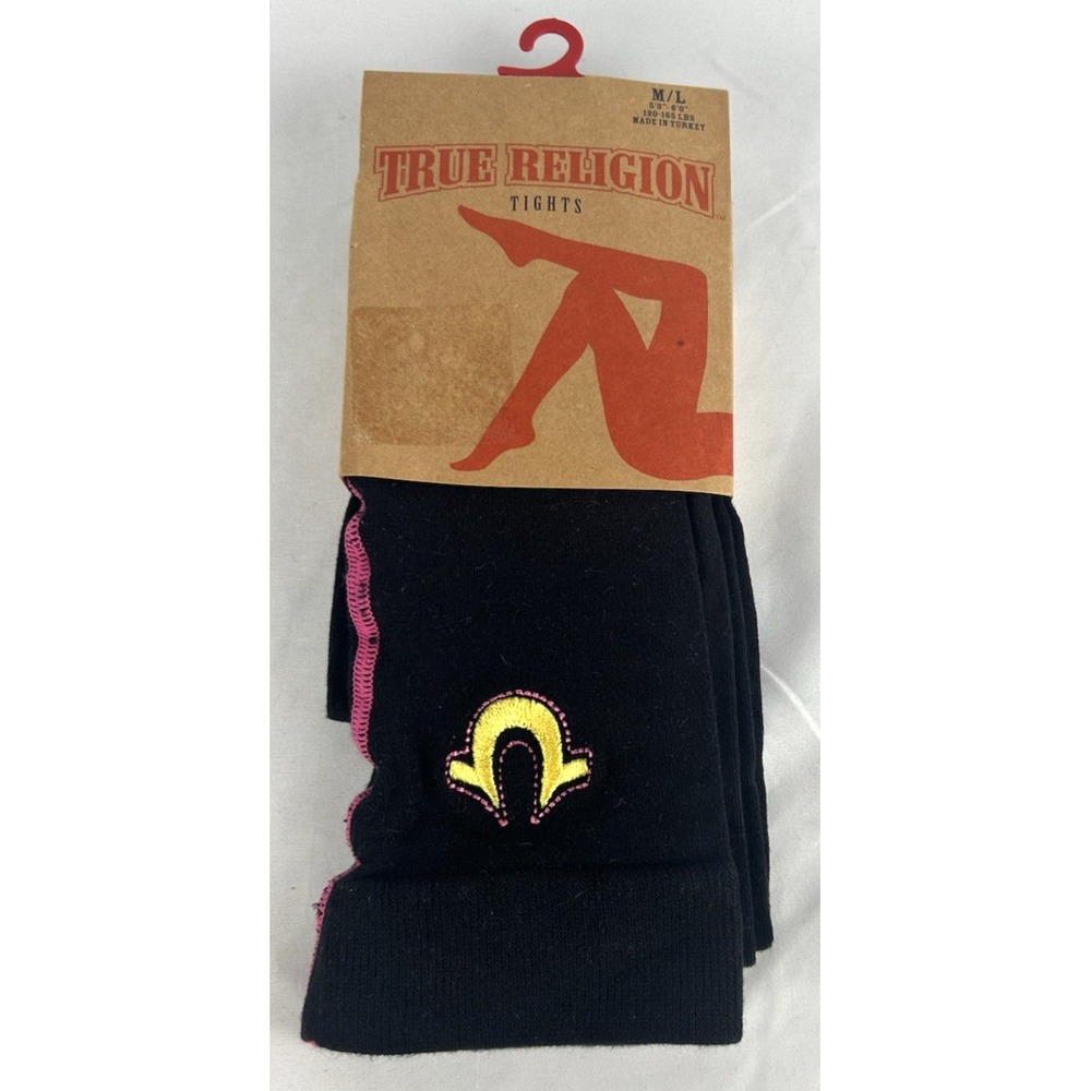 Vintage Y2K NOS True Religion Tights Black Size M/L Embroidered Horseshoe Logo
